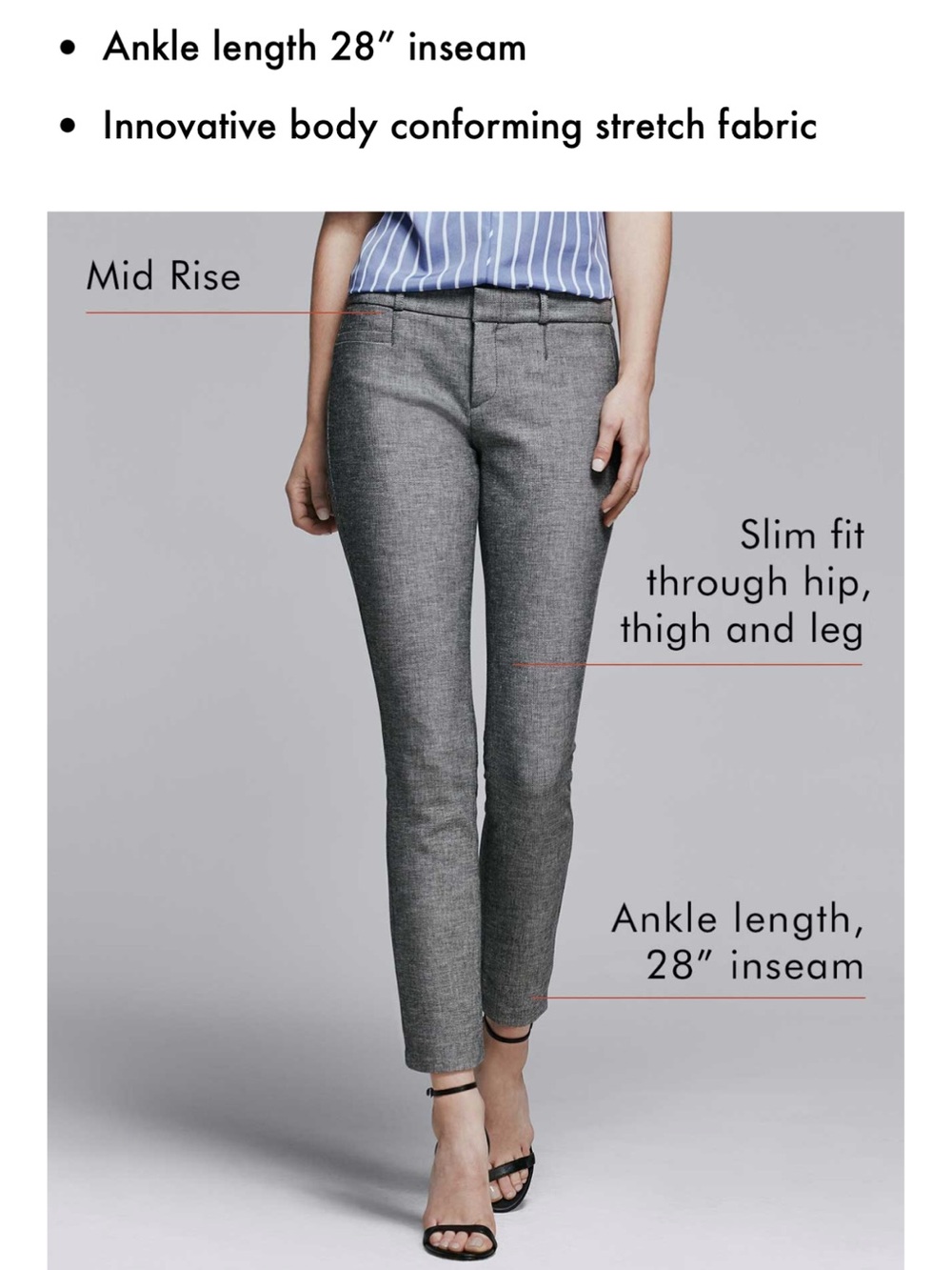 Banana Republic Gray Tweed Look Sloan Slim Pants with Black Back